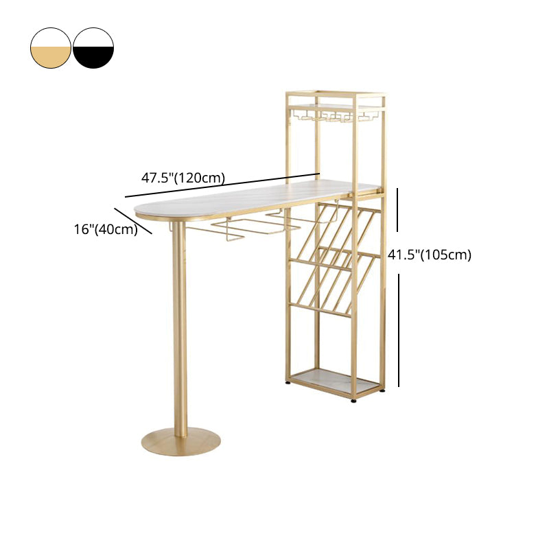 Modern Iron Bistro Table White Faux Marble Top Indoor Bar Dining Table with Wine Rack