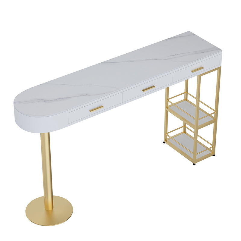 Glam Gold Iron Bar Dining Table White Stone Top Indoor Bistro Table with Drawer