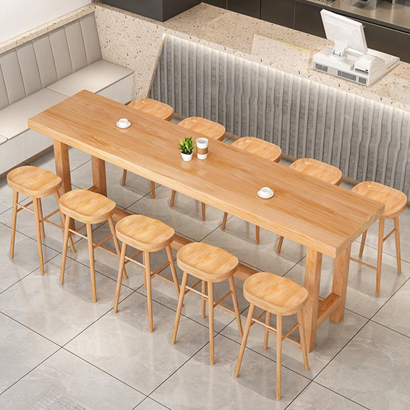 Modern Beige Rectangle Bar Dining Table Pine Wood Indoor Bistro Table with Footrest