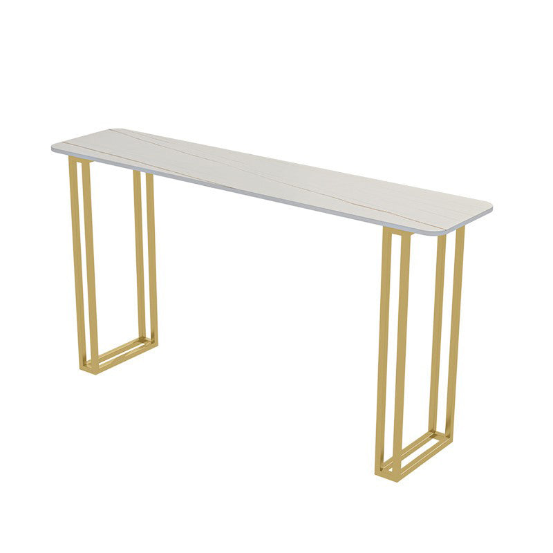 Glam Gold Iron Bar Dining Table Stone Top Indoor Bistro Table with Sled Pedestal