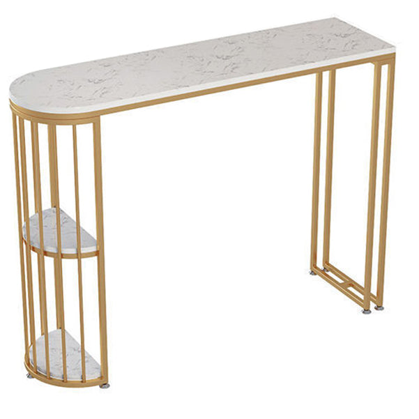 White Stone Bar Table Traditional Luxury Bar Table with Sled Base in Gold