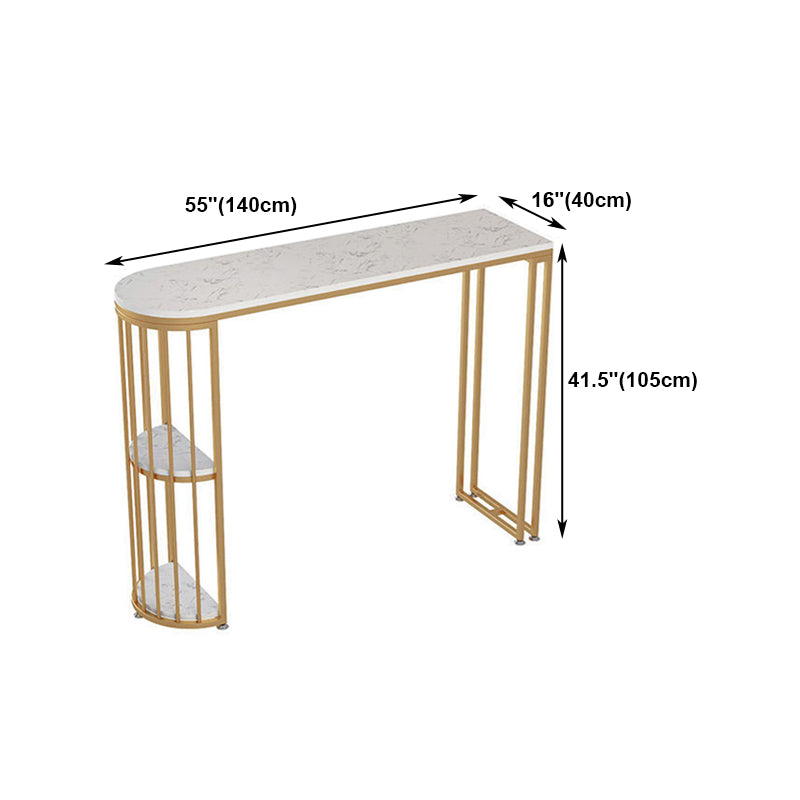 White Stone Bar Table Traditional Luxury Bar Table with Sled Base in Gold