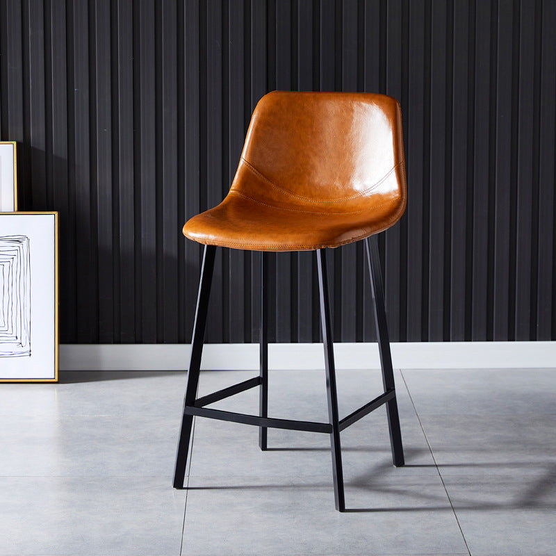 Scandinavian Bristol Low Back Stool Matte Finish Leather Barstool