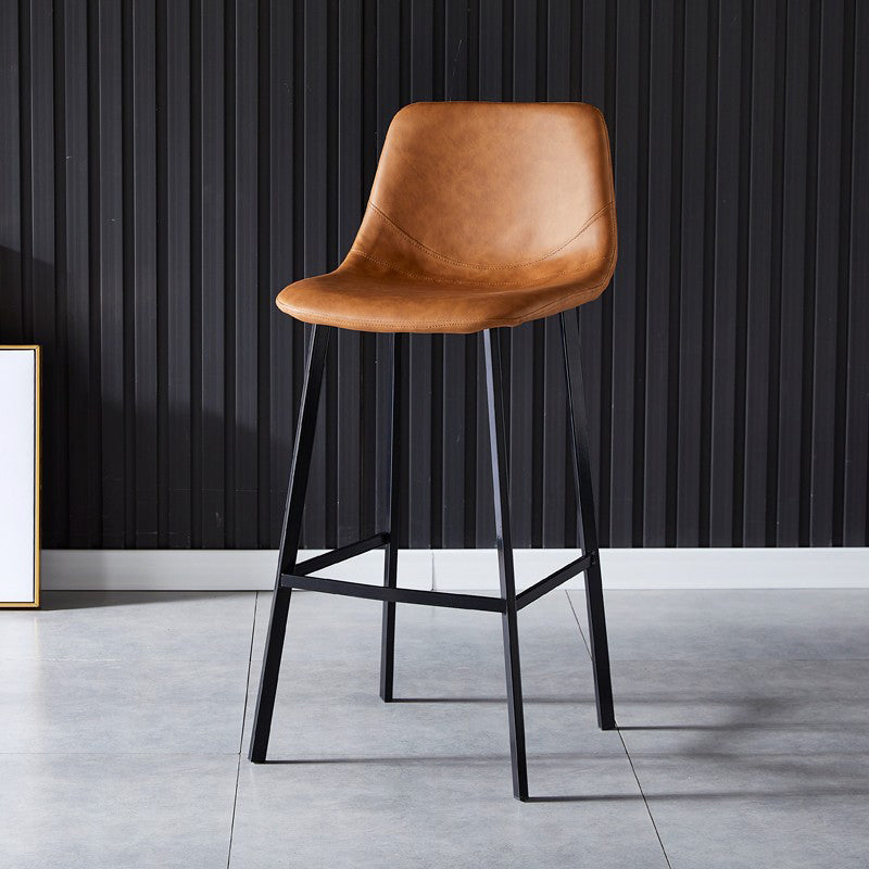 Scandinavian Bristol Low Back Stool Matte Finish Leather Barstool