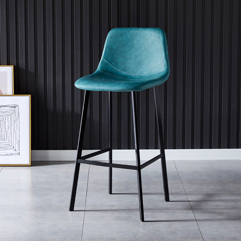 Scandinavian Bristol Low Back Stool Matte Finish Leather Barstool