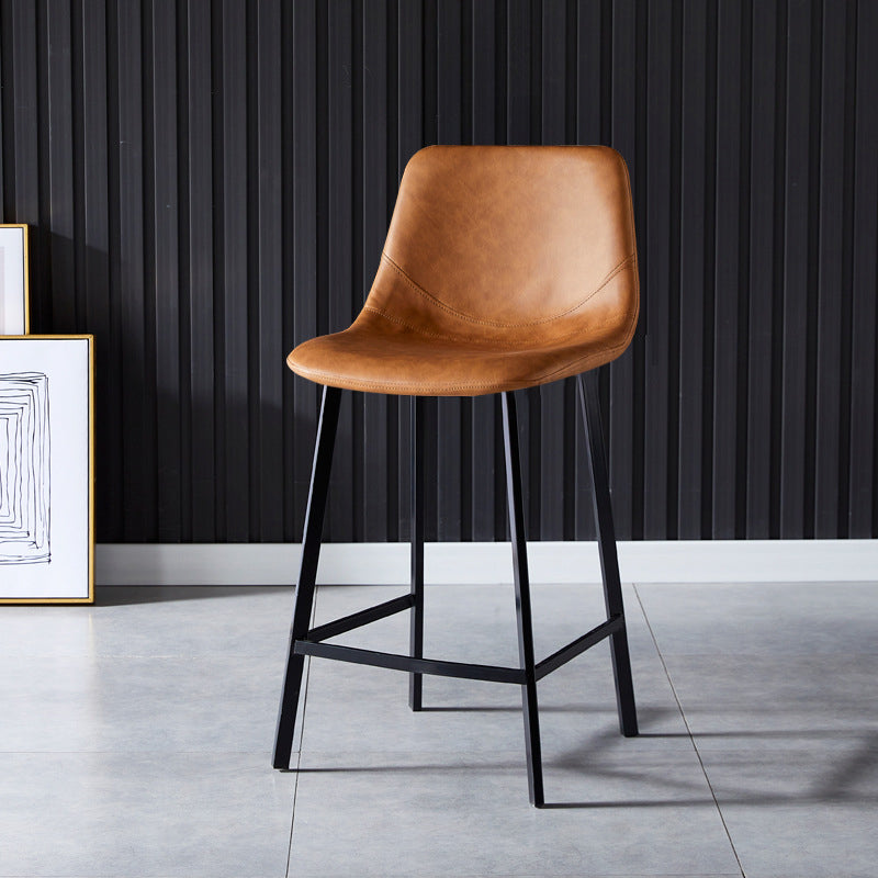 Scandinavian Bristol Low Back Stool Matte Finish Leather Barstool