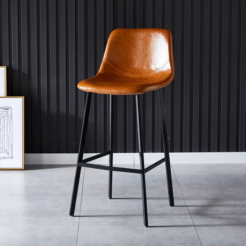 Scandinavian Bristol Low Back Stool Matte Finish Leather Barstool