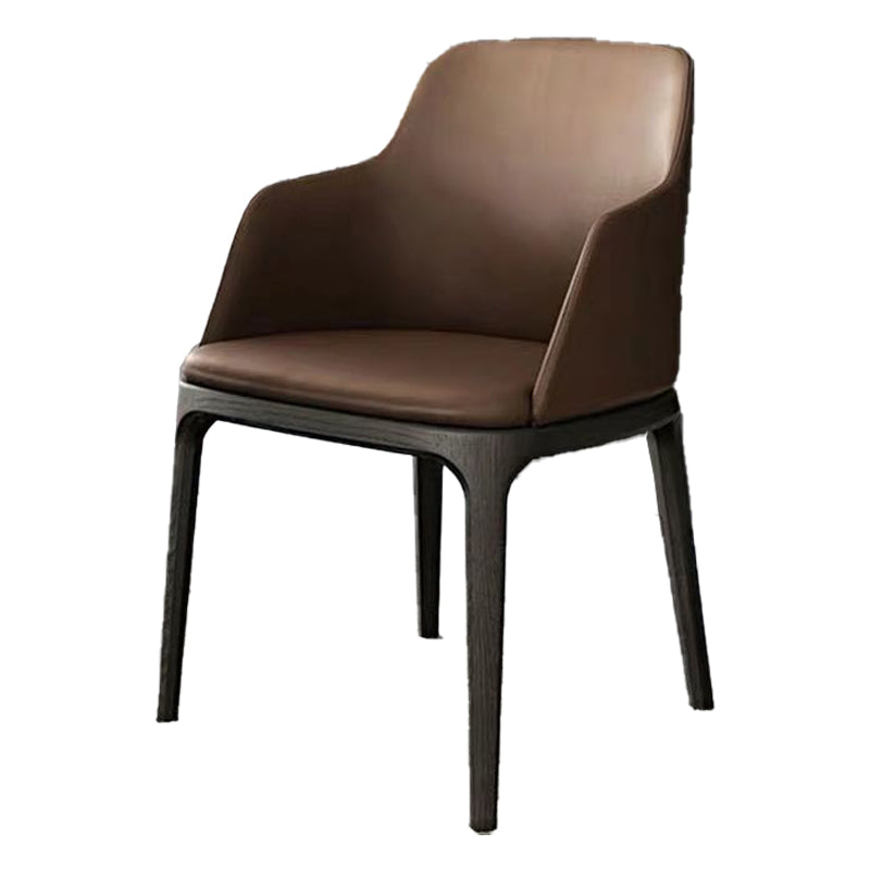 Nordic Style Arm Chair Wood and Faux Leather Chair for Dining Room