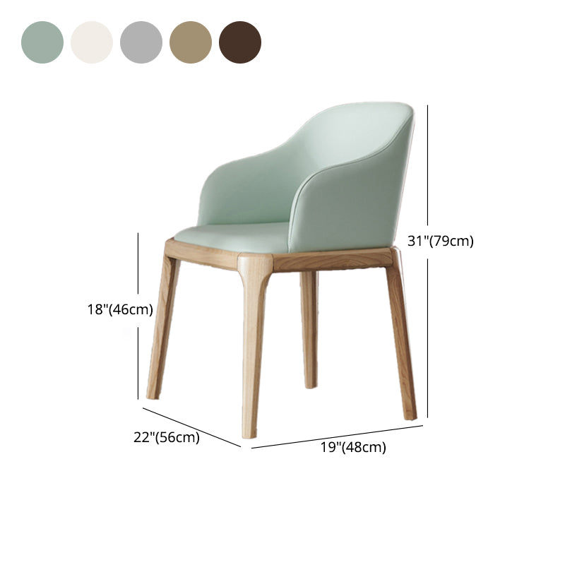 Nordic Style Arm Chair Wood and Faux Leather Chair for Dining Room