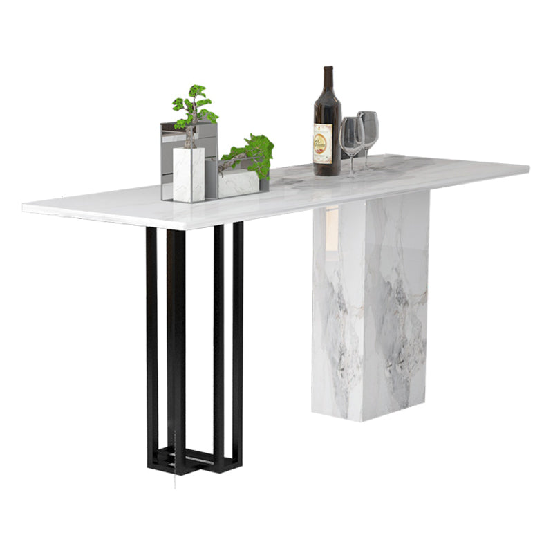 Industrial Black Steel Bar Dining Table White Stone Top Rectangle Indoor Bistro Table