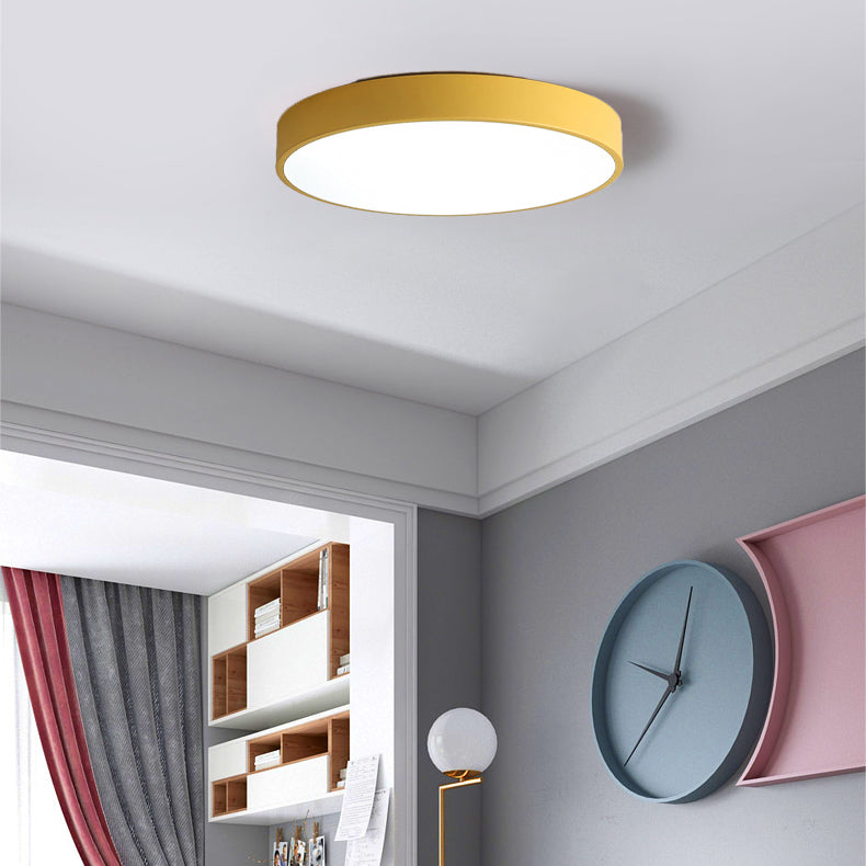 Iron Macaron Colorful Ceiling Lamp Circle Simple Bedroom Flush Mount Light