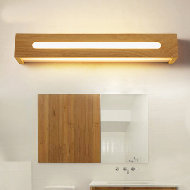 Moderne eenvoudige stijl houten ijdelheid spiegel licht rechthoek led ijdelheid lamp voor slaapkamer