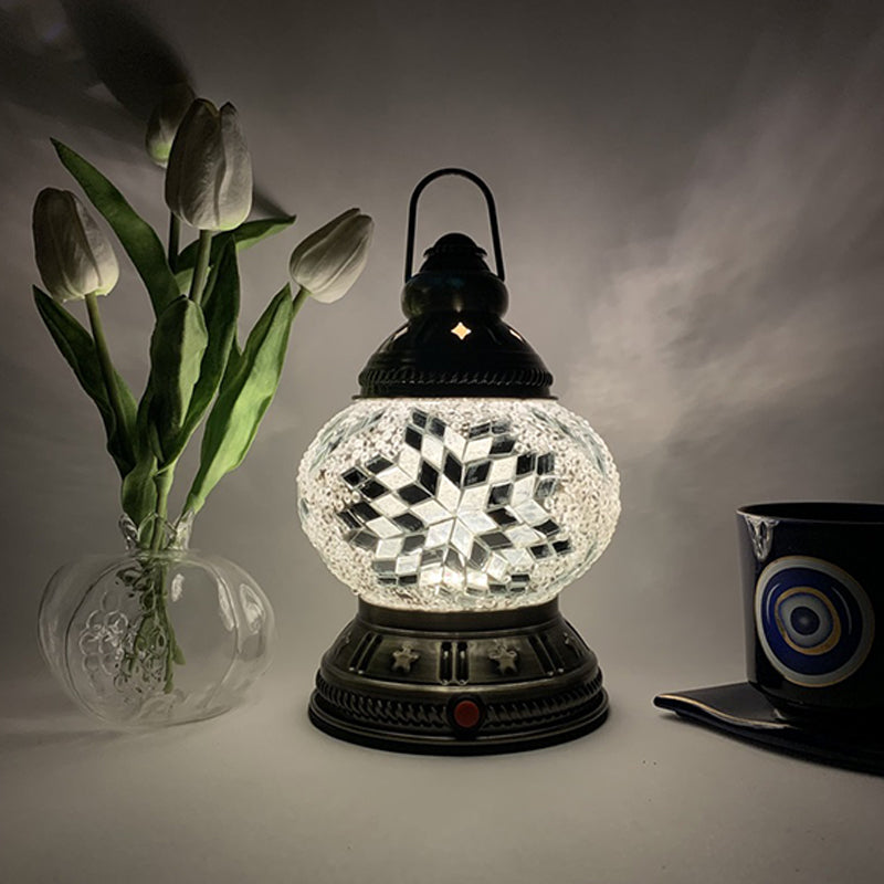 Turkish Style Glass Table Lamp Vintage Moroccan Desk Lamp Fixture for Living Room