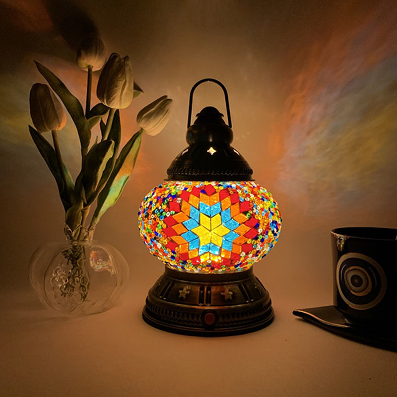 Turkish Style Glass Table Lamp Vintage Moroccan Desk Lamp Fixture for Living Room