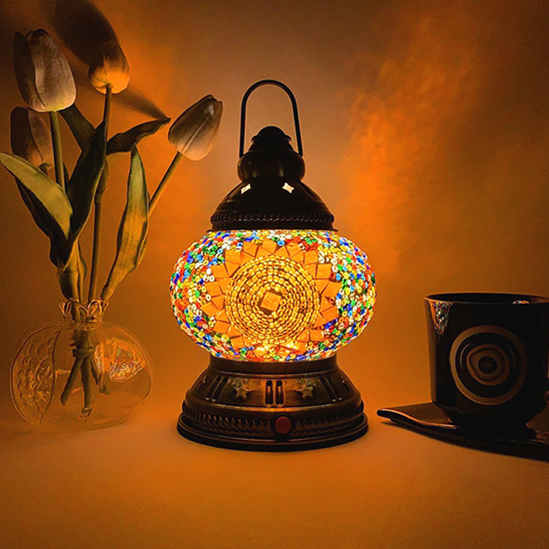 Turkish Style Glass Table Lamp Vintage Moroccan Desk Lamp Fixture for Living Room