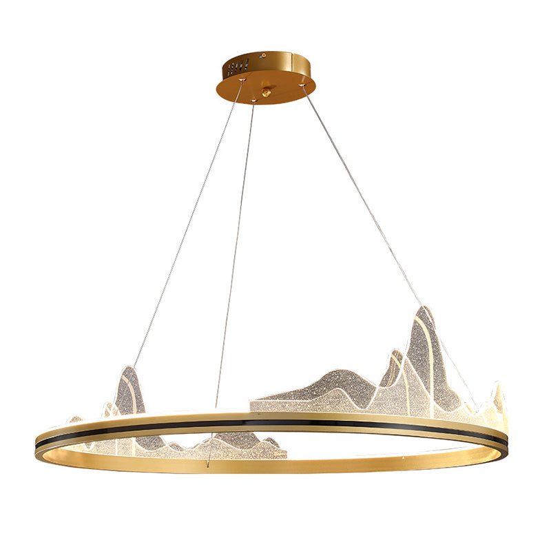 Round Shape Metal Pendant Light Fixture Modern 1 Light Hanging Light Fixture in Gold