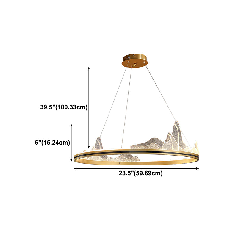 Round Shape Metal Pendant Light Fixture Modern 1 Light Hanging Light Fixture in Gold