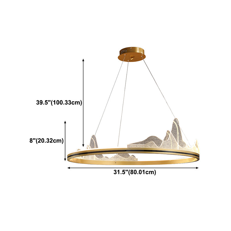 Round Shape Metal Pendant Light Fixture Modern 1 Light Hanging Light Fixture in Gold