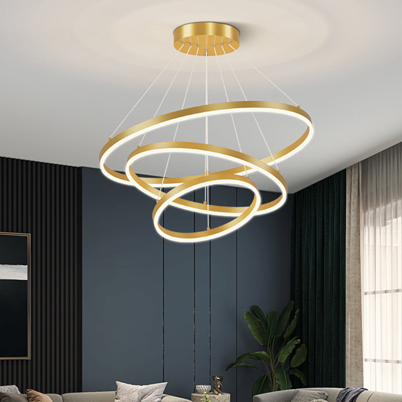 Nordic Circle Chandelier Metal Layered LED Chandelier Pendant for Bedroom