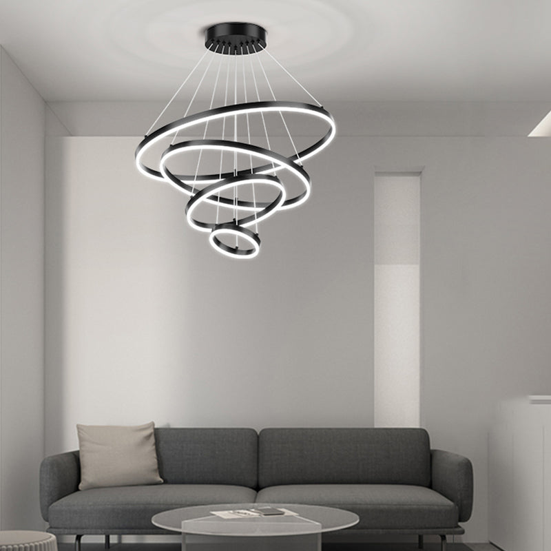 Nordic Circle Chandelier Metal Layered LED Chandelier Pendant for Bedroom