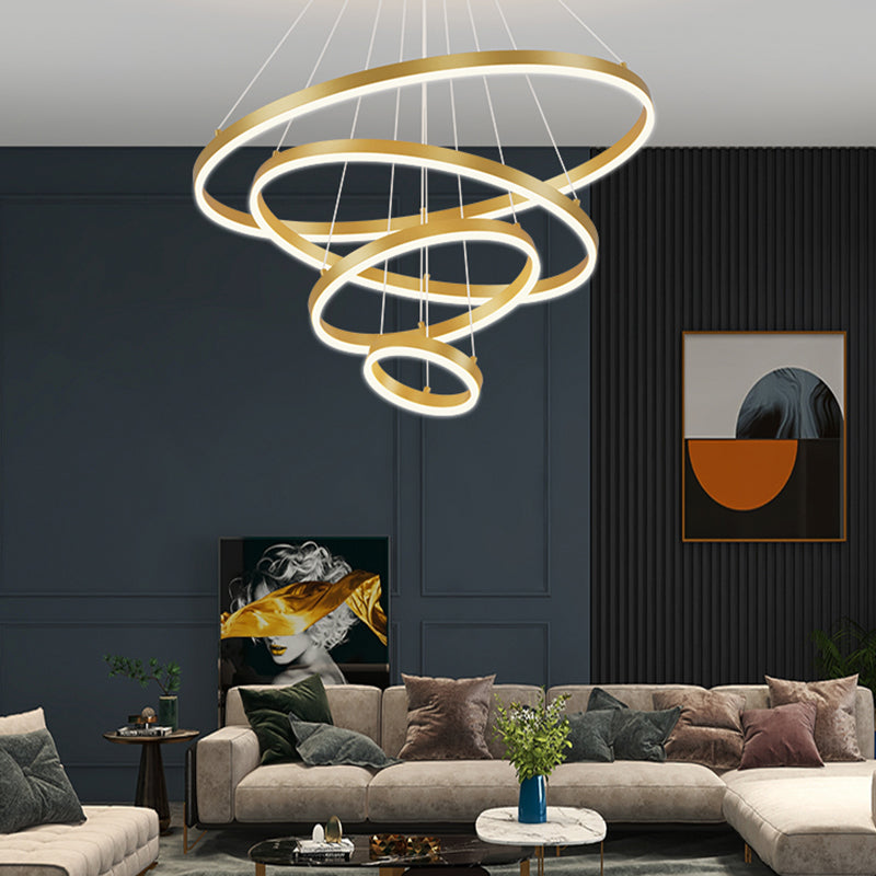 Nordic Circle Chandelier Metal Layered LED Chandelier Pendant for Bedroom