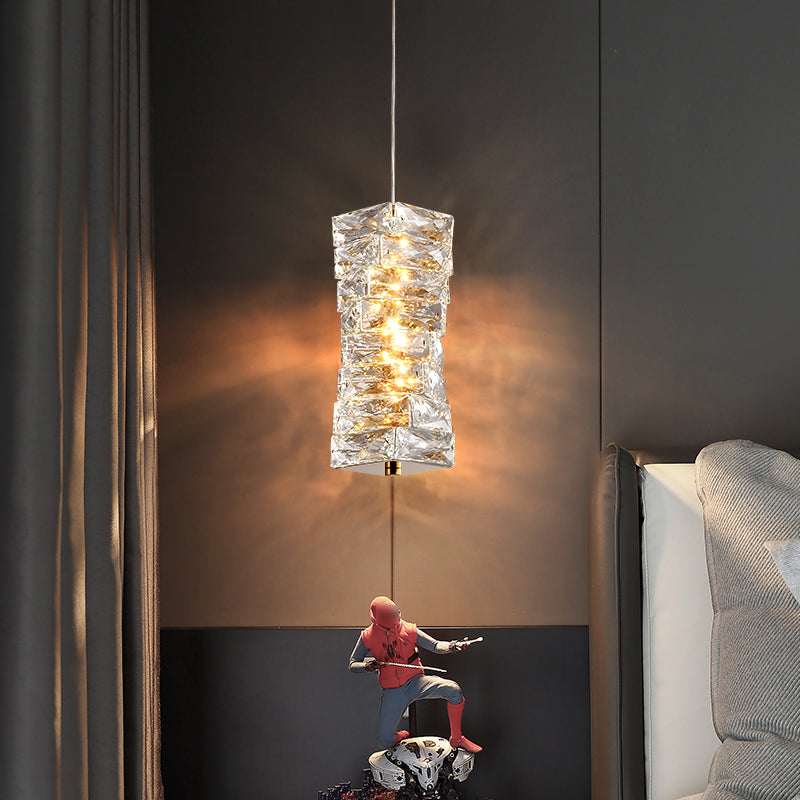 Postmodern Style Crystal Pendant Light Cuboid LED Hanging Pendant for Bedroom