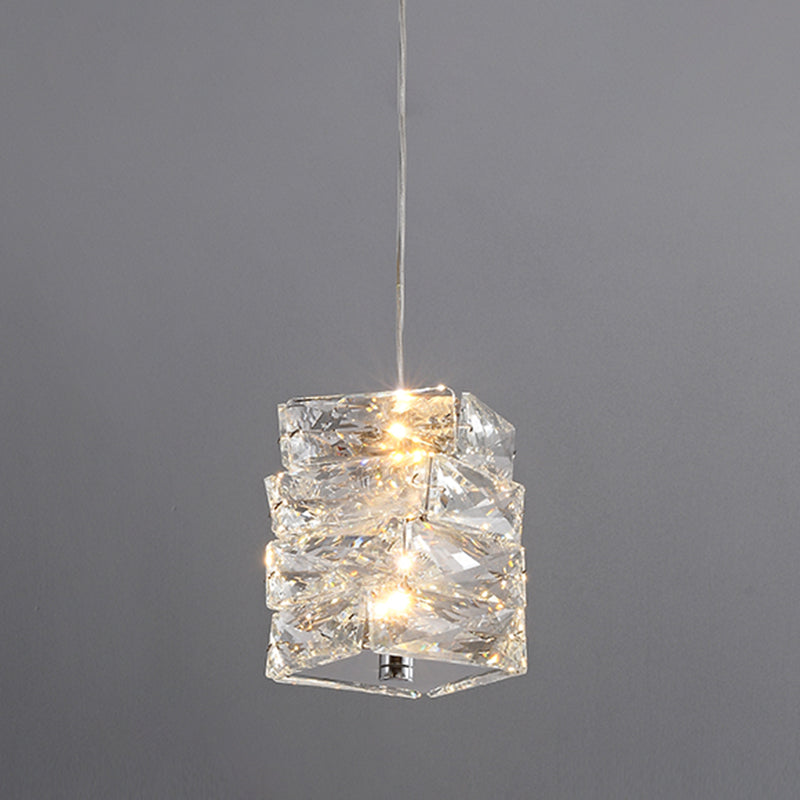 Postmodern Style Crystal Pendant Light Cuboid LED Hanging Pendant for Bedroom