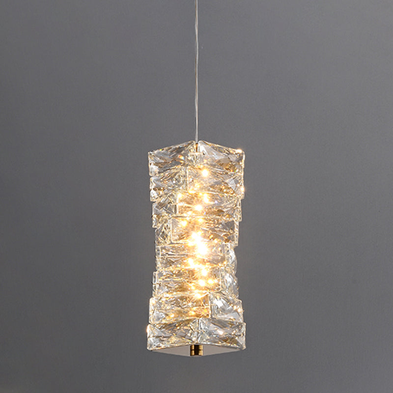 Postmodern Style Crystal Pendant Light Cuboid LED Hanging Pendant for Bedroom