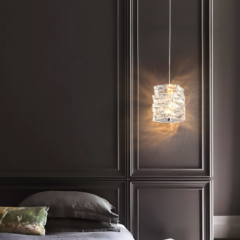 Postmodern Style Crystal Pendant Light Cuboid LED Hanging Pendant for Bedroom