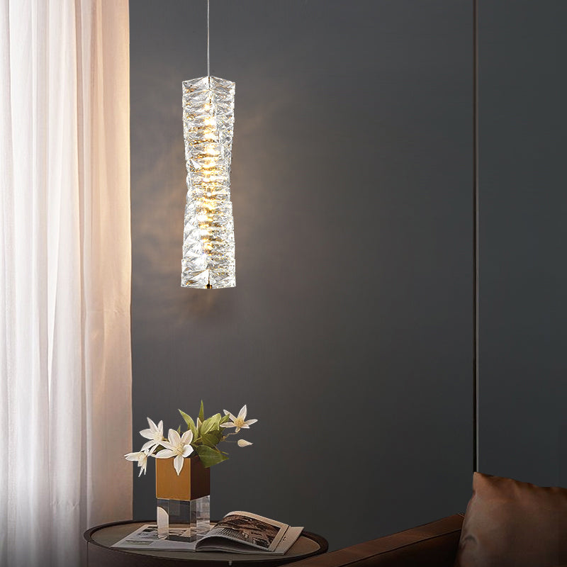 Postmodern Style Crystal Pendant Light Cuboid LED Hanging Pendant for Bedroom