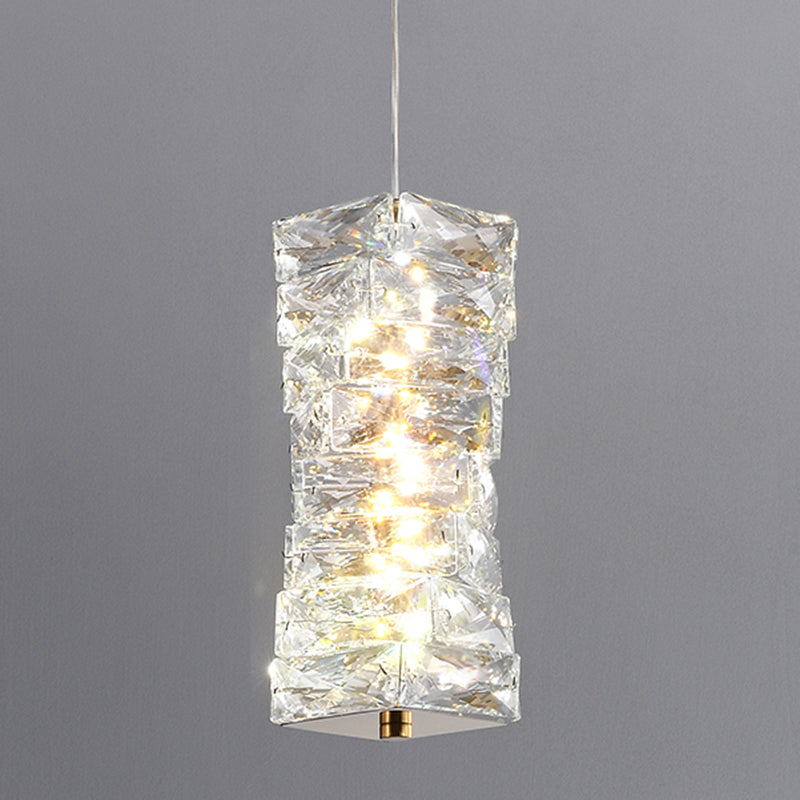 Postmodern Style Crystal Pendant Light Cuboid LED Hanging Pendant for Bedroom