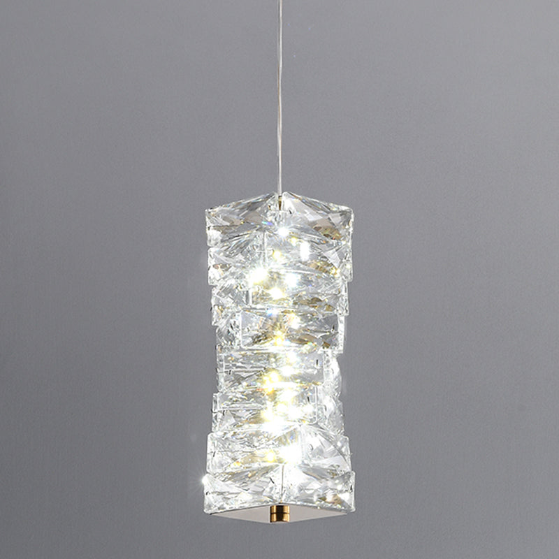 Postmodern Style Crystal Pendant Light Cuboid LED Hanging Pendant for Bedroom