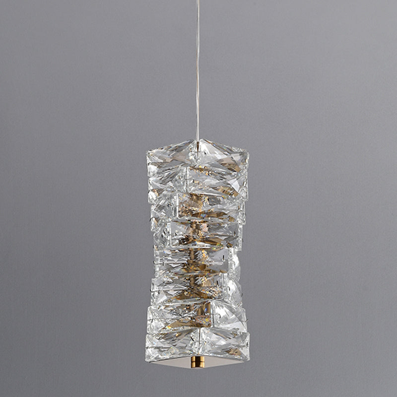 Postmodern Style Crystal Pendant Light Cuboid LED Hanging Pendant for Bedroom