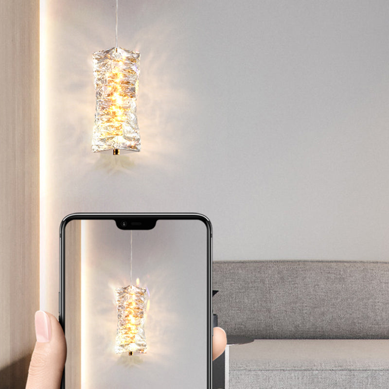 Postmodern Style Crystal Pendant Light Cuboid LED Hanging Pendant for Bedroom