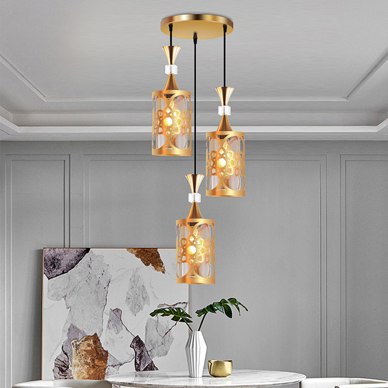 Gold Cutouts Hanging Light Fixture Modern Stylish Glass Pendant Lamp for Dining Room