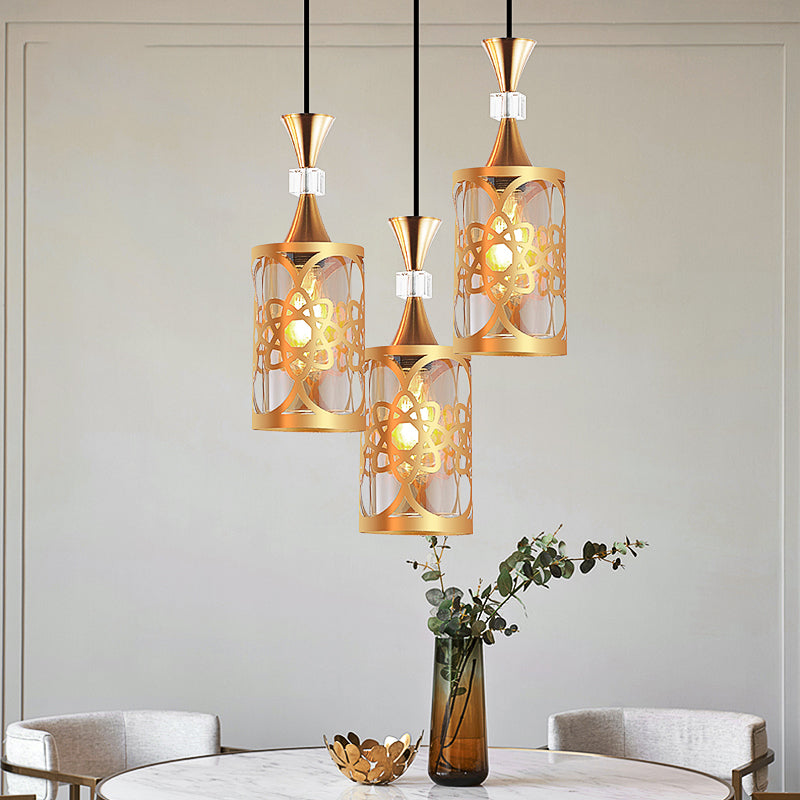 Gold Cutouts Hanging Light Fixture Modern Stylish Glass Pendant Lamp for Dining Room