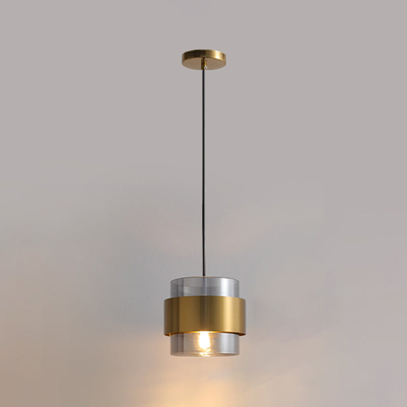 Postmodern Ceiling Lamp Cylinder Shape Bulb Pendant Light with Glass Shade for Bedroom