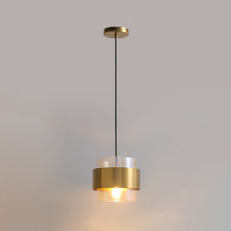 Postmodern Ceiling Lamp Cylinder Shape Bulb Pendant Light with Glass Shade for Bedroom