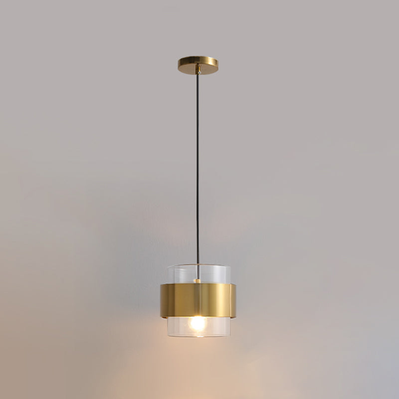 Postmodern Ceiling Lamp Cylinder Shape Bulb Pendant Light with Glass Shade for Bedroom