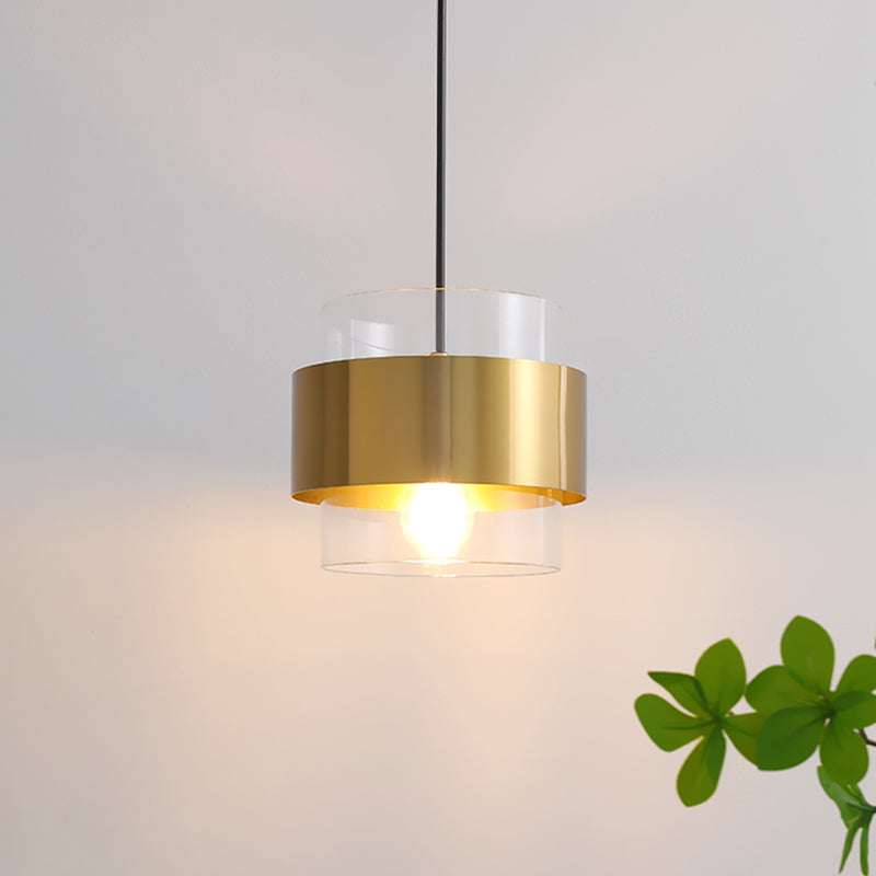 Postmodern Ceiling Lamp Cylinder Shape Bulb Pendant Light with Glass Shade for Bedroom