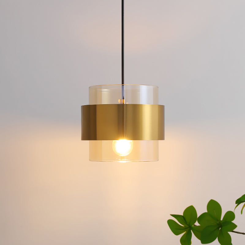 Postmodern Ceiling Lamp Cylinder Shape Bulb Pendant Light with Glass Shade for Bedroom