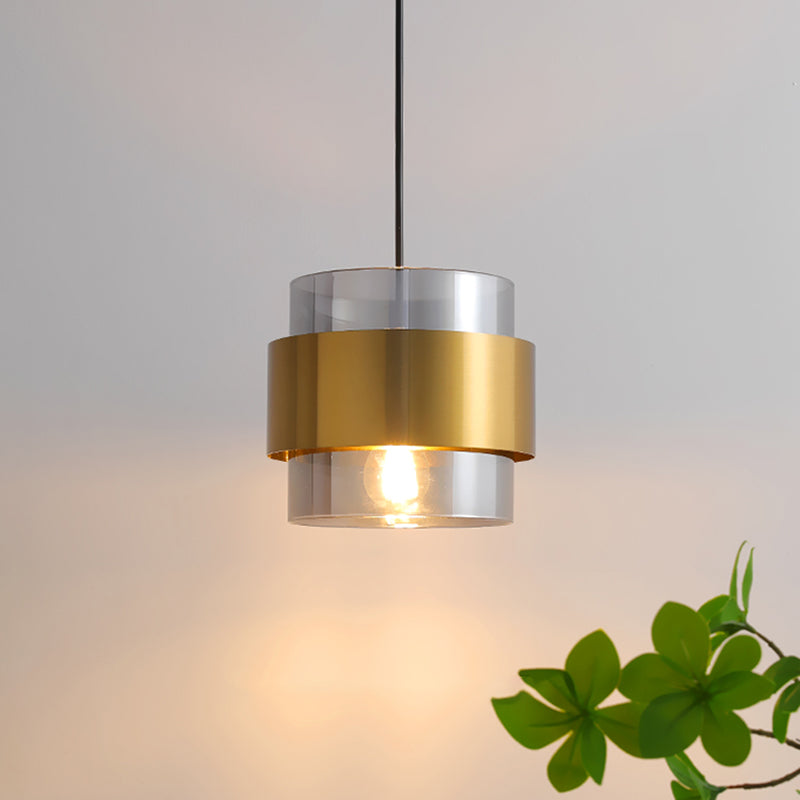 Postmodern Ceiling Lamp Cylinder Shape Bulb Pendant Light with Glass Shade for Bedroom