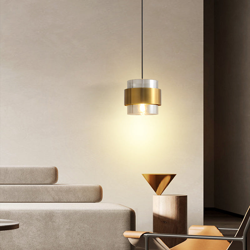 Postmodern Ceiling Lamp Cylinder Shape Bulb Pendant Light with Glass Shade for Bedroom