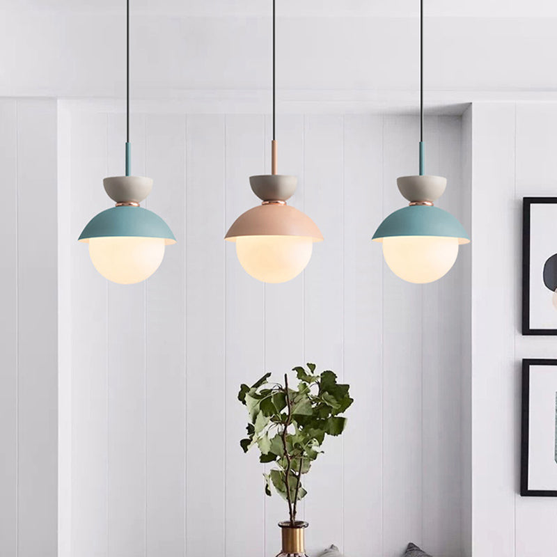 Macaron Style Hanging Light Fixture 1-Light Pendant Lamp with Glass Shade for Bedroom