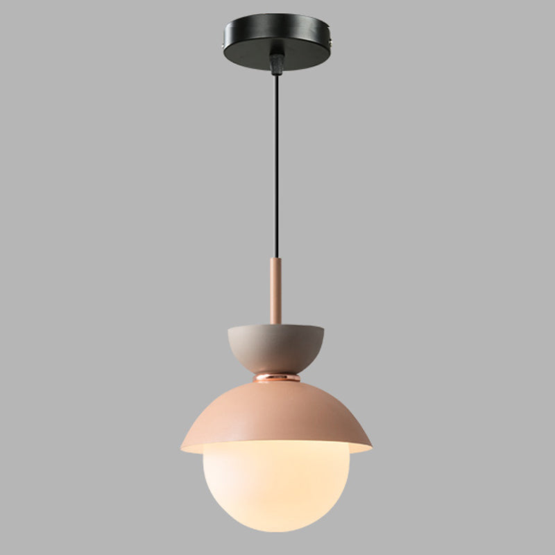 Macaron Style Hanging Light Fixture 1-Light Pendant Lamp with Glass Shade for Bedroom