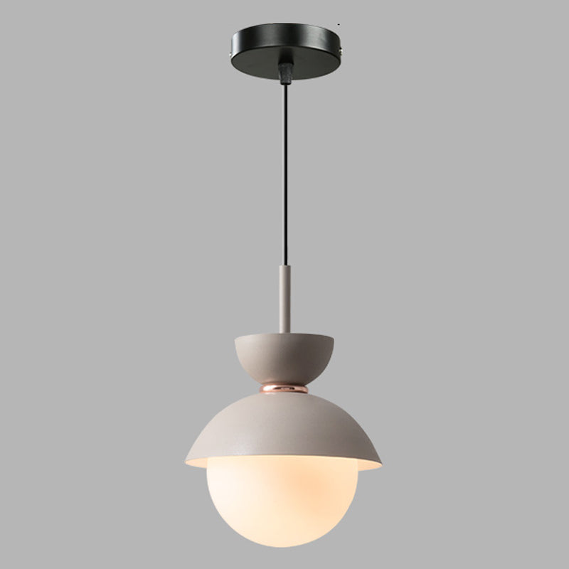 Macaron Style Hanging Light Fixture 1-Light Pendant Lamp with Glass Shade for Bedroom