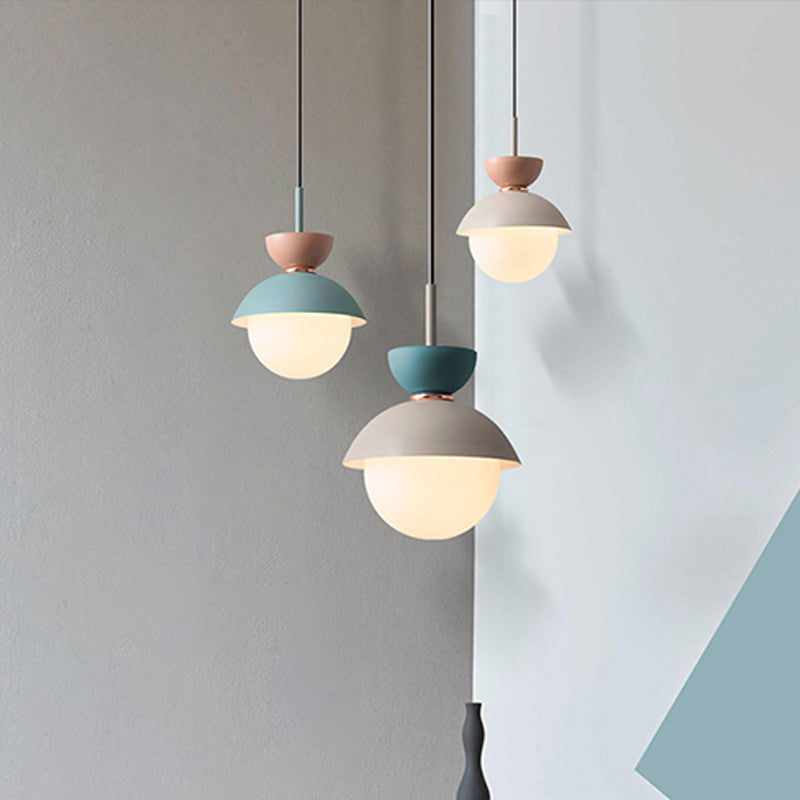 Macaron Style Hanging Light Fixture 1-Light Pendant Lamp with Glass Shade for Bedroom