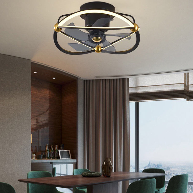 360-Degree Rotatable Fan Lamp Minimalist Metal Bedroom Semi Flush Mount Ceiling Light