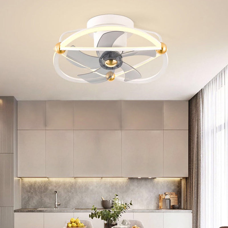 360-Degree Rotatable Fan Lamp Minimalist Metal Bedroom Semi Flush Mount Ceiling Light