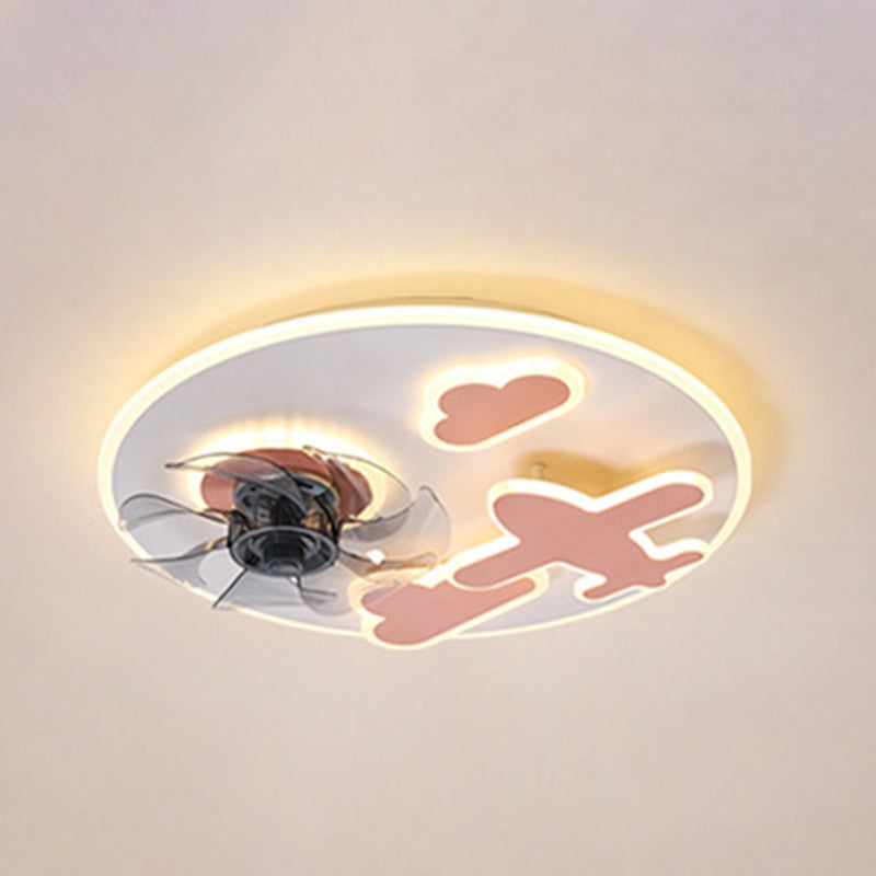 Metal Ceiling Fan Lamp Kids Style LED Ceiling Mounted Light for Bedroom